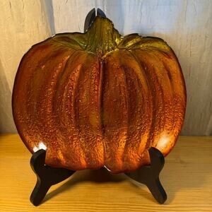 Pumpkin Glass Plate Amber Orange Fall Decor Thanksgiving Serving Tray